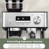 Gevi 20 Bar Espresso Machine with Grinder & Steam Wand for Latte Cappuccino | Removable Water Tank