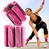 INDEPANDIA Wrist & Ankle Weights for Women and Men, 2lbs Pair Adjustable Silicone Weighted Bangles for Arm & Leg Workouts, Gradient Pink