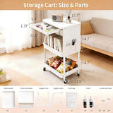 BLULEE 3-Tier Rolling Storage Cart with Pull-Out Drawer & Side Organizer