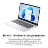 HP 14" Moonlight Blue Laptop with Office 365, AMD CPU, 4GB DDR5 RAM, 1.1TB Storage (128GB SSD and 1TB OneDrive
