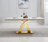 HomVent 68''Gold Faux Marble Dining Table Set with 6 Leather Chair