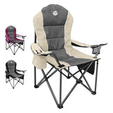 Northroad Oversized Portable Camping Chair, Full Padded Outdoor Folding Chair Support 350 LBS, Heavy Duty Lawn Chair with Cup Holder, Cooler Bag, Lumbar Support, Head Pocket for Adult-Beige