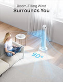 DREO Tower Fans for Bedroom, 90°Oscillating Fans for indoors,5 Speeds 4 Modes Max 26ft/s, 12H Timer, LED Display with Touch, Remote, 40" Quiet Bladeless Standing Floor Fan for Home Office, White