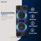 Dolphin High-Power Big Party Speaker – X-BASS, Strobe & LED Infinity Lights, Bluetooth, Wood Cabinet MDF, 2 UHF Wireless Mics, 120W, Long-Lasting Battery for DJ & Karaoke