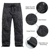 GINGTTO Camo Cargo Pants for Men Black Baggy Wide Leg Fashion Y2K Streetwear Drawstring Stretch 34