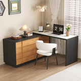 Modern L-Shaped Writing Desk with 8 Drawers, Large Computer Desk