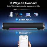 aowoka Computer Speakers, USB Powered PC Speakers, Hi-Fi Stereo Computer Sound Bar with Bluetooth & 3.5mm Aux