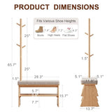 YQJJGL Coat Rack with Shoe Storage,Shoe Rack whit 8 Hook for Offices、Bedroom、Living Room,Small Shoe Bench, Natural