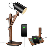 ELYONA Touch Control Desk Lamp with Wireless Charging & USB Port, Sapele Wood Reading Task Light, Adjustable, Swing Arm Table Lamp, Black