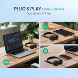 USB-A/C & 3.5MM Stereo Computer Headsets with Noise Cancelling Microphone for PC, Laptop