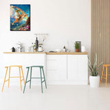 UFO Victorian Landscape Canvas Wall Art Whimsical Funny Alien Riding A Cat Wall Decor Pictures Eclectic Cat Poster Print for Dorm Bedroom Home Decoration 12x16in