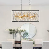 Vezzio Modern Black and Gold Rectangle Crystal Chandeliers for Dining Room