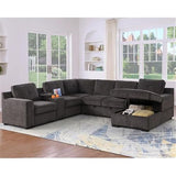 Row Modern Chenille 6-Seater Sectional Sofa Bed with Pull-Out Sleeper & Storage Chaise
