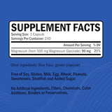 Magnesium Glycinate - High Absorption Magnesium Supplement 500mg Per Serving for Stress Relief, Sleep, Heart and Bone Health, Nerve Support - Non-GMO, Gluten-Free, Gentle on Stomach, 240 Capsules
