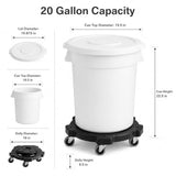 Getzi 8 Pack 20 Gallon White Round Commercial Trash Can with Lid and Dolly