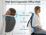TRALT Ergonomic Office Chair - Desk Chair with Wave High Back Adjustable Lumbar Support Computer Chair - Gaming Chairs Mesh Backrest and PU Leather Seat for Home Reading Chairs to Adults (Black White)