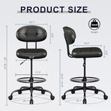 Misolant Drafting Chair Without Arms, Tall Office Chair with Footrest Ring for Standing Desk, Small Faux Leather Executive Office Chair, Black