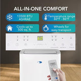 Whynter Portable Air Conditioner 13,500 BTU with Dehumidifier, Cooling Fan & Smart Wi-Fi for 500 Sq Ft Rooms, Includes AC Unit Window Kit, ARC-1050XP (10,000 BTU SACC), White