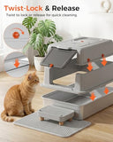 XXXL Stainless Steel Cat Litter Box with Lid, 27.5"×20.1"×17.3" Jumbo Enclosed Litterbox,Dual-Entry (Front Entry & Top Exit),High-Sided,Non-Stick,Odor Control,for Big Cats, with Mat,Scoop & Step,Grey