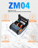 ZYWELL ZM04 1.0 Label Maker, Bluetooth Thermal Label & Receipt Printer Two-in-One 58mm/80mm,Portable for Android/Windows