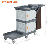 Janitorial Cart with Cabinet, 3-ply Multi-Purpose Engineered Plastic Housekeeping Cart with 30 Gallon Bag Hand Push Utility Cart
