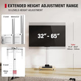 AOKCOS Tall Rolling TV Stand with 90° Rotation & 12° Tilt, 10-Height Adjustable Mobile TV Stand for 32-65 Inch TVs, Portrait/Landscape TV Cart for Home Office Studio, White