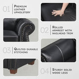 Lexicon 86" W Sofa, Top Grain Leather Match Comfy Sofa with Nailhead Trim, Rolled Arms