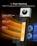 Space Heater with Thermostat, Oscillating Ceramic Tower Heater for Large Room, Timer and Remote Control, 1500W Fast Heating, 3D Realistic Flame, Overheat Protection, Digital Display, 33 Inches
