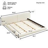 Merax King Size Low Profile Floor-Hugging Platform Bed, Platform Bed Frame with 27.45'' Headboard, 800lb WeightCapacity, Upholstered Modern Bed in Fabric, Cream