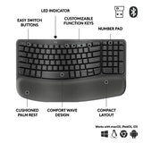 Logitech Wave Keys for Business, Wireless Ergonomic Keyboard with Cushioned Palm Rest