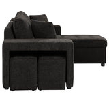 104.5 inch Reversible Sleeper Sectional Sofa with Pull Out Bed , Convertible L Shaped Sectional Couch with Storage Chaise and 2 Stools