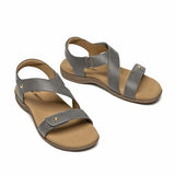 Athlefit Women Comfort Arch Support Orthopedic Sandals Fashion Open Toe Orthotic Grey Sandals with Back Strap Size 6.5