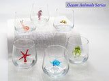 HeguSun 3D Drinking Glass Cup with Cute Animal Figurine Inside, Hand Blown Glass Starfish Figure Inside Mug, Stemless Glass for Wine, Water, Milk, Beverages, 12oz (Starfish)