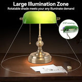 Liylan Green Glass Banker's Desk Lamp, Antique Banker Desk Lamps, Traditional Library Lamp with USB Charging Port, Vintage Desk Lamp