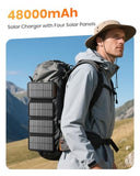 SOARAISE Solar Charger Power Bank - 48000mAh Wireless Portable Charger Built-in 4 Cables and 4 Solar Panels, PD QC 3.0 Fast Charging USB C Battery Pack with Flashlight for Camping Travel