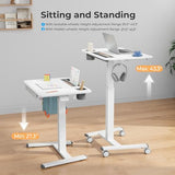 Mobile Standing Desk with Drawer, 28" Rolling Desk with Cup Holder and Hooks