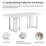 MEMUY 79" Dining Table Set for 8, White Gloss Kitchen Table with 8 PU Chairs, Marble Decals Kitchen Table