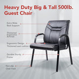 CLATINA Heavy Duty Guest Chairs with Arms, Big and Tall Wide Leather 500 LBS Reception Chairs Without Wheels, , Black