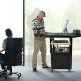 AV Cart, Adjustable-Height Steel AV Cart with Locking Cabinet and Pullout Keyboard Tray