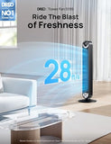 DREO Tower Fan for Bedroom, Upgraded DC 9 Speeds 20dB Ultra-Quiet Floor Fan, 90° Oscillating Fans with 28ft/s Velocity, 12H Timer, Standing Fan, Bladeless Fan Powerful for Home Office Room