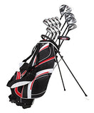 18 Piece Men's Complete Golf Club Package Set With Titanium Driver, #3 & #5 Fairway Woods (Red, Regular Size)