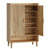 Smuxee Oak Shoe Cabinet with Line Groove Design, 6-Tier Shoe Storage Cabinet with Adjustable Shelves, Freestanding Shoe Organizer Cabinet for Entryway, Hallway, Closet, Living Room