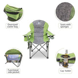 Northroad Oversized Portable Camping Chair, Full Padded Outdoor Folding Chair Support 350 LBS, Heavy Duty Lawn Chair with Cup Holder, Cooler Bag, Lumbar Support, Head Pocket for Adult (Green)