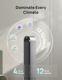 DREO Tower Fan for Bedroom, 42 Inch 120° Oscillating Fan, 20dB Quiet DC Motor, 28ft/s Velocity Bladeless Standing Fan with 12 Speeds, 4 Modes, 12H Timer Cooling Fans for Home, Living Room