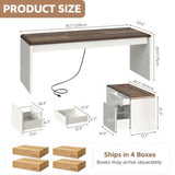 78.7 Inch Large L Shaped Desk with Drawers, White & Walnut, 2 Pack