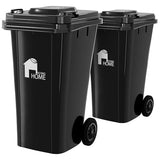 Outdoor Garbage Can with Lid - 32 Gallon Trash Can for Backyard, Deck, Garage - Dual Wheels, Extra Heavy-Duty Black, 2-Pack