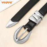 WHIPPY Women Skinny Leather Belt for Jeans Pants Dresses Ladies Fashion Waist Belt with Shiny Silver Buckle,Black Silver,XXXL