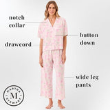 Sleepy Nites Official Martha Stewart Women’s 2 Piece Capri Pajama Set | Soft Rayon Short Sleeve Top and Wide Leg Pants | Lightweight, Breathable Sleepwear for All-Night Comfort (X-Large) Pink Floral