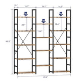 Triple Column 5 Tier Bookshelf, Bookcase with 14 Open Display Shelves, Adjustable Rustic Industrial Style Book Shelves