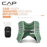 CAP 12LB Weighted Vest Green – Unisex Workout Vest with Reflective Stripes, Phone Pouch, and Adjustable Fit for Walking, Running, Cardio, Strength Training